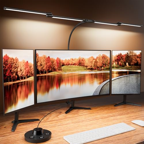 4-Head Curved Gooseneck Clamp Desk Lamp 24W Dimmable Multi-Color Office Light