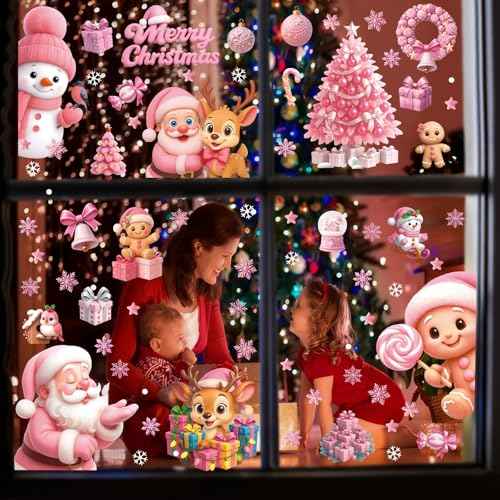 182PCS Christmas Window Clings for Glass, Cute Santa Claus Gingerbread Man Snowman Stickers Xmas Window Decals for Wtiner Christmas Holiday Party Home Office Classroom Decorations
