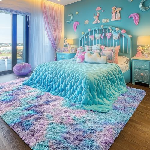 Rainbow Purple Area Rug 5x7 Ft Plush Kawaii Living Room Decor - Variation of THIS listing