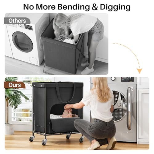 Branwick 170L Large Black Rolling Laundry Basket with Wheels & Removable Bag