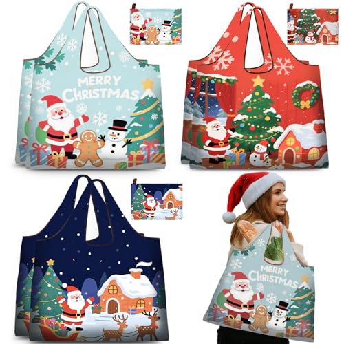 SilTriangle 6-Pack Christmas Reusable Extra Large Grocery Bags Tote