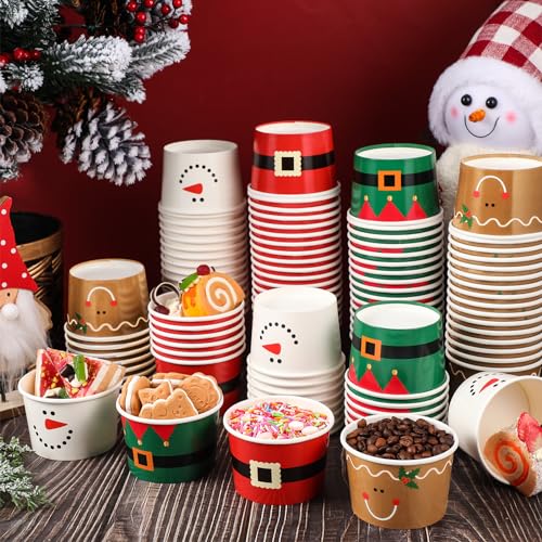 Bokon 100 Pack Christmas Paper Cups 9 oz Disposable Holiday Snack Bowls