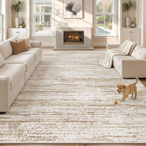 Brown 8x10 Non-Slip Washable Area Rug for Living Room & Bedroom - Soft & Stain-Resistant
