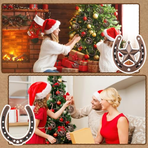 Metal Horseshoe Christmas Ornaments - Western Holiday Tree Decor (12 Pack)