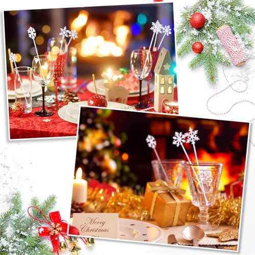 30 Pcs Snowflake Coffee Stirrers Winter 6 Inch Christmas Cocktail Picks Snowflake Drink Swizzle Sticks Reusable Drink Stirrers Hot Cocoa Chocolate Stick Supplies for Cocktail Xmas Party Decor