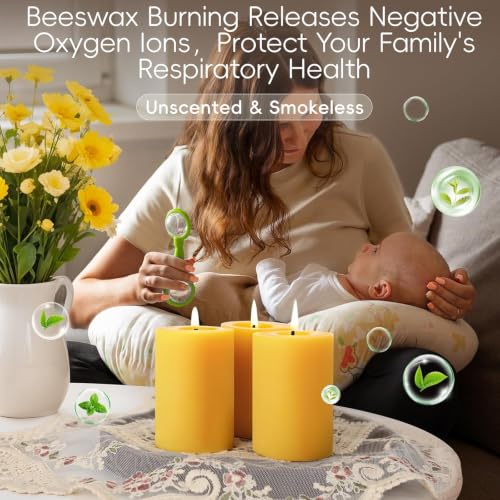 MAKALONE Yellow Beeswax Pillar Candles 2x3in, 12 Pack, Long Burn, Unscented