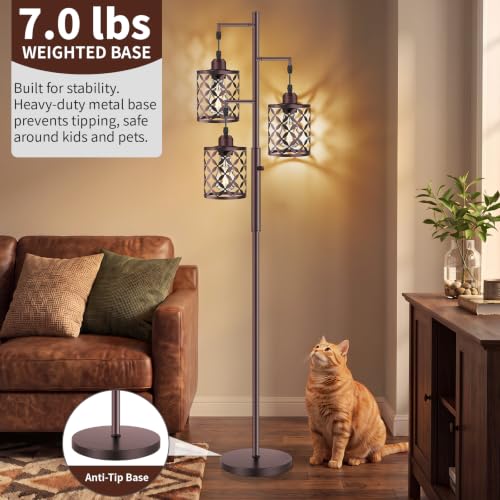 GHOOCEMLUX Oil-Rubbed Bronze 68-Inch Dimmable Farmhouse Floor Lamp with Quatrefoil Shades