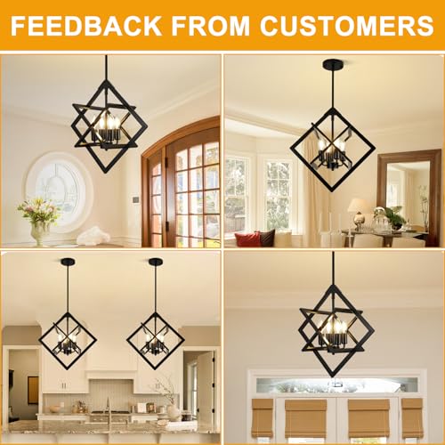18-Inch Matte Black Modern Chandelier - No Assembly 4-Light Pendant Fixture for Dining & Kitchen
