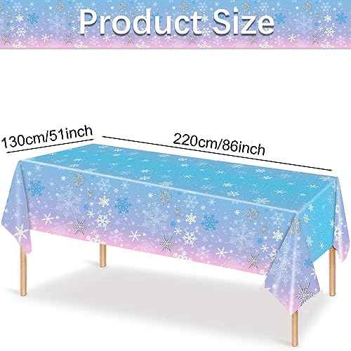 PHOGARY 3 Pieces Christmas Snowflake Tablecloth Birthday Party Decorations Supplies Winter Snowflake Table Cloths for Winter Wonderland Decorations Frozen Party Favors 51 x 86 Inch
