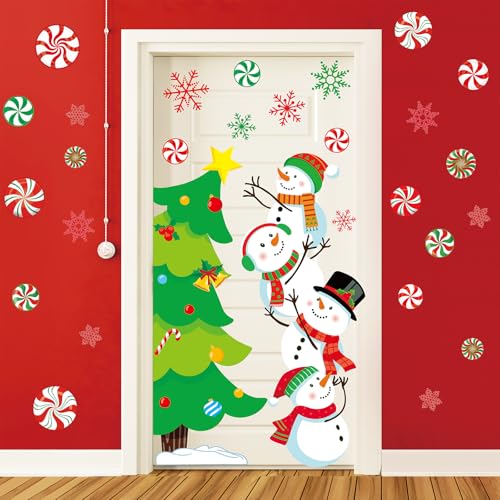 JarThenaAMCS Christmas Door Stickers Snowman Xmas Tree Wall Decals Holiday Decor 2 Rolls