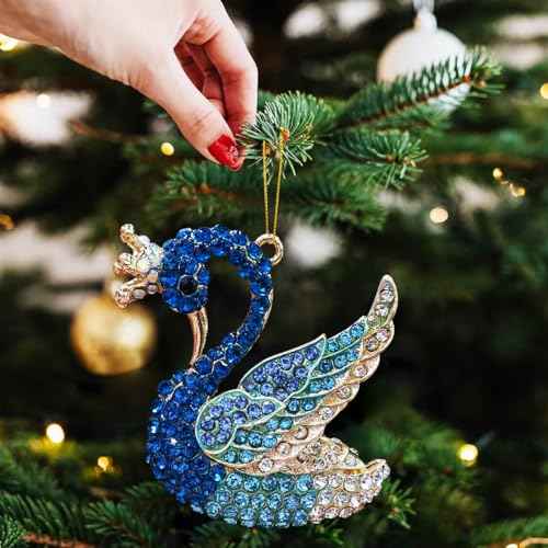 Blue Swan Christmas Ornaments 2025, Handmade Metallic Ornament with Rhinestone, Elegant Cute Ornament for Christmas Tree, Beautiful Ornaments for Kids, Girls,Women
