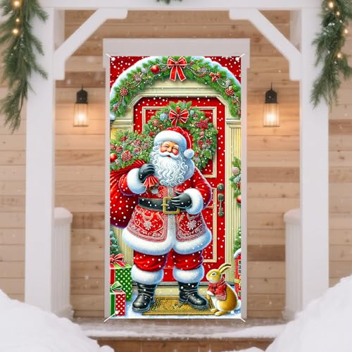Nuxovilar Santa Rabbit Christmas Door Cover 35x71 in CW00231 Polyester