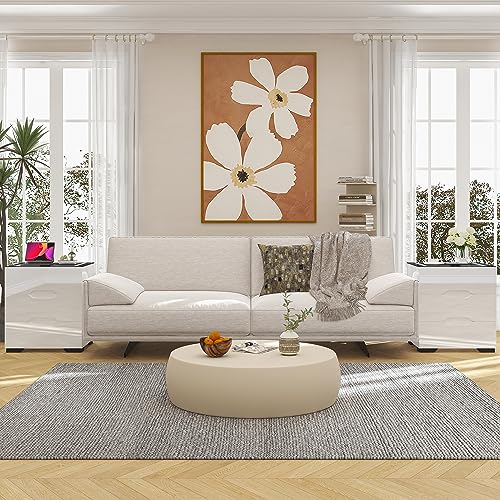 White Smart Nightstand with Wireless Charging & Adjustable LED Lights - 3 Drawer Bedside Table