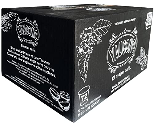 Yaucono Medium Roast Coffee Pods Pack of 72 - Keurig Compatible, Recyclable, 100% Arabica, Puerto Rican Coffee
