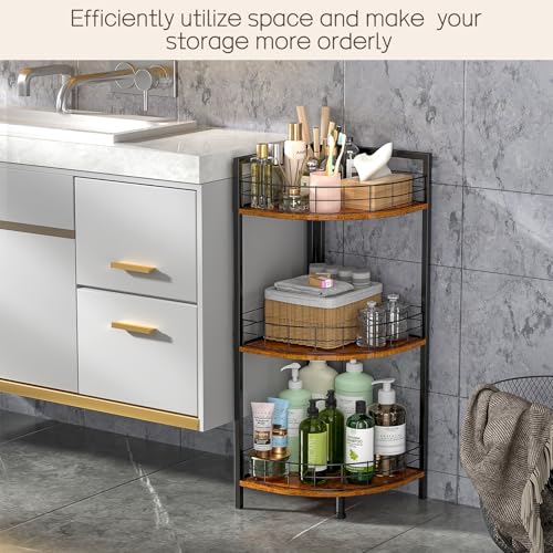 DAOUTIME Black 3-Tier Corner Standing Shelf - Triangular Bathroom & Kitchen Organizer