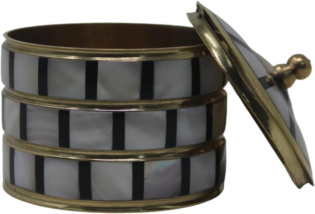 Decorative Jewelry Trinket Box Unique Gift For Home Décor Antique Metal Case with Mother of Pearl Sindoor Box/Coin Box (All Set Black)