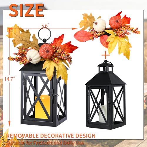 Fall Lanterns with LED Candles 2 Pack 12 Inch Thanksgiving Decor