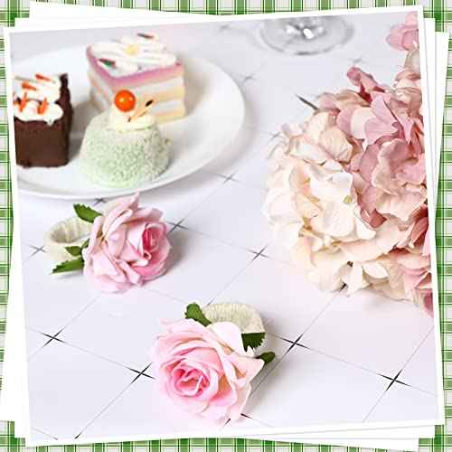 Flower Napkin Rings Set of 6 Pink Champagne Rose Flower Handmade Napkin Holder Rings Table Decorations for Summer Wedding Birthday Luncheons Picnics Banquet Thanksgiving Christmas