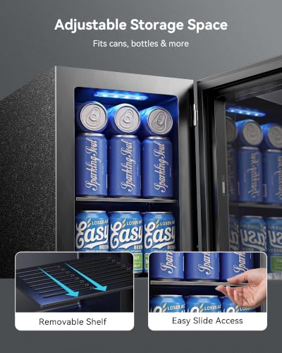 24 Can Beverage Refrigerator - 0.6 Cu.Ft Countertop Mini Fridge with Glass Door, Black