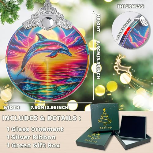 Kooirsp Dolphin Stained Glass Tree Ornament - Christmas Xmas Decor Gift