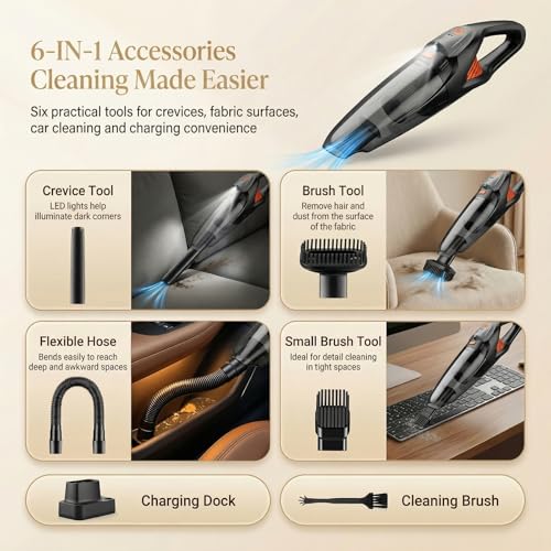 EASYPAL Orange Cordless Handheld Vacuum Cleaner 25000Pa Powerful Suction