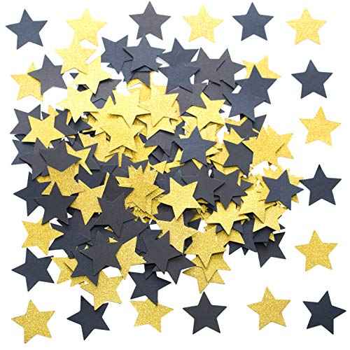 Glitter Five Stars Table Confetti Decor - Black Gold Wild One 1st Birthday Graduation Party Twinkle Stars Sequins Wedding New Years Sprinkles Decorations, 200pc