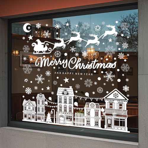 Large Christmas Window Clings, 10 Sheets Christmas Winter House Snowflakes Stickers for Glass Windows, Doors, Christmas Decals Decor for Home, Cafe, Mall Display