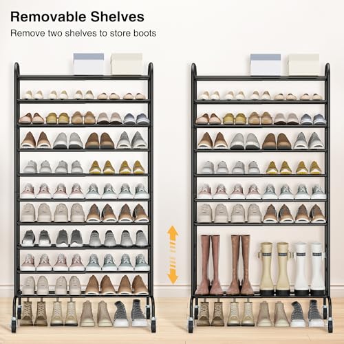 STO Expandable Shoe Rack, 10-Tier Metal Tall Rack for Garage, Up to