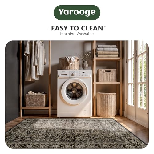8x10 Rectangular Vintage Washable Area Rug - Brown Boho Non Slip Low Pile