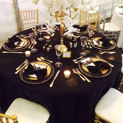 Black Round Tablecloth 120 Inch Pack of 10 - Stain & Wrinkle Resistant Polyester