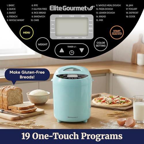 Mint Programmable Bread Maker with 3 Sizes & 19 Presets - Elite Gourmet