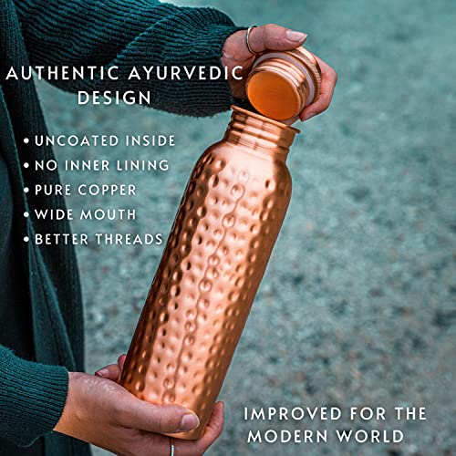 Copper Water Bottle - 34 Oz Extra Large Hammered Pure Copper Vessel for Drinking - Kosdeg