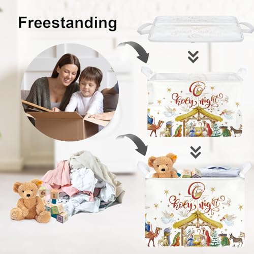 Clastyle Merry Christmas Baby Laundry Hamper Star Kid Storage Basket Boy Girl Gift Toy Box Collapsible Clothes Organizer Nursery Bin for Bedroom,Holy Night,40 * 30 * 30 cm