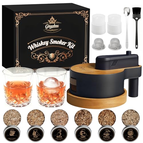 Whiskey Smoker Kit with Built-in Lighter & 6 Wood Flavors — Includes Glasses & Ice Molds