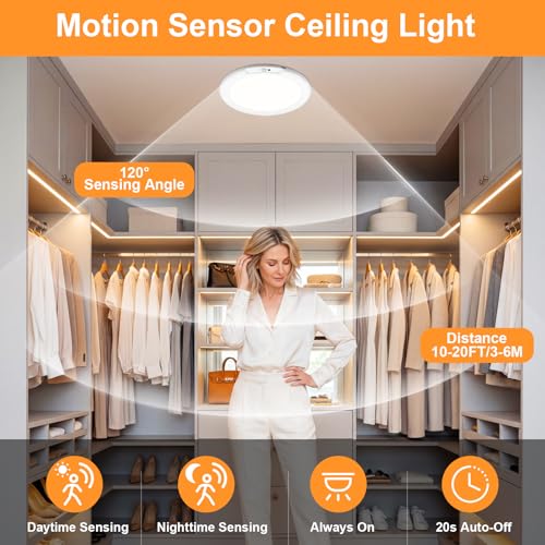 White Rechargeable Motion Sensor Ceiling Light with Remote - 4 Pack