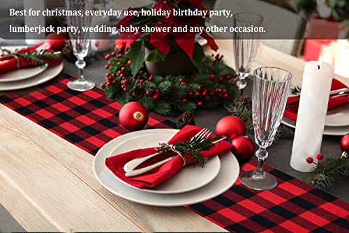 Senneny Red and Black Buffalo Check Cotton Table Runner 14 x 90 Inch - Holiday Christmas Decor