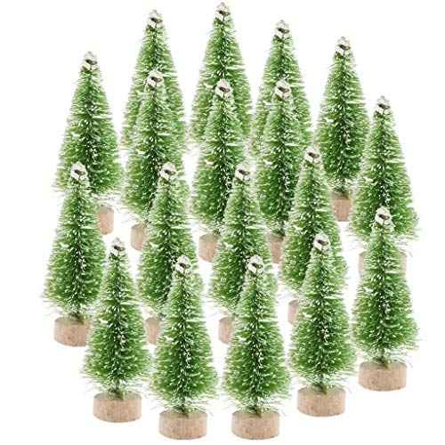 12Pcs Mini Sisal Trees with Wood Base Artificial Christmas Pine Trees Bottle Brush Trees for Winter Snow Miniature Scenes DIY Christmas Crafts Xmas Holiday Home Desk Tabletop Decor