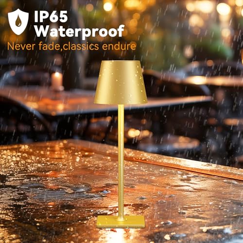 Gold Rechargeable LED Cordless Table Lamps Set of 4 with 6000mAh Battery Waterproof