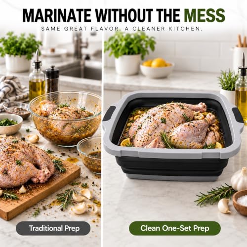 Grande Home Dark Gray Collapsible BBQ Prep Tub with Lid & Cutting Board, XL 4.3 Gal
