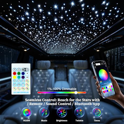 Twinkle 550pcs Fiber Optic Star Ceiling Kit - 0.03in 9.8ft, RGBW Music/Voice Activated