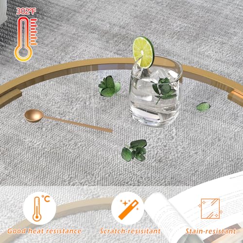 Glass Round Coffee Table - Clear 27-Inch Modern Center Table with Metal Frame