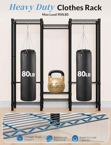 Black Heavy Duty Clothes Rack with 8 Shelves & 4 Adjustable Hangers - Industrial Metal Closet Organizer