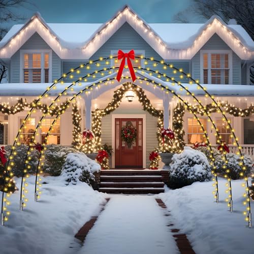 Tujoe 3 Pack 10ft Christmas Lighted Arch Tunnel Outdoor Decor with 8 Modes, 100 LEDs - Model 3