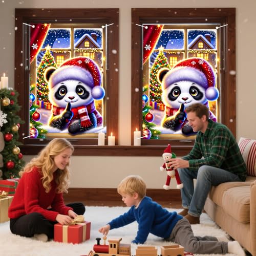 Nuxovilar 31x47 in Panda Christmas Window Cover, Polyester, UJ98993