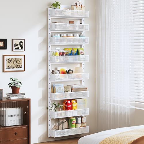 White 8-Tier Over the Door & Wall Mount Pantry Organizer - Heavy Duty Metal Spice Rack