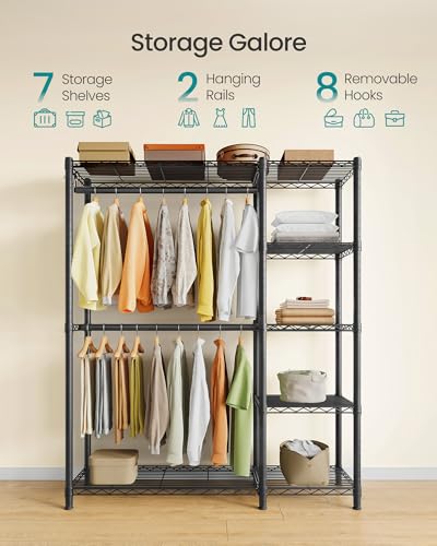 SONGMICS Closet Organizer Clothes Rack with Shelves - Ink Black, 45"L x 76.4"H, No Fabric Cover