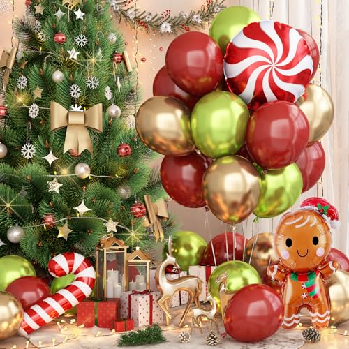 Froova Christmas Balloon Set Red Green Gold 12" Latex & Foil Balloons for Holiday Party