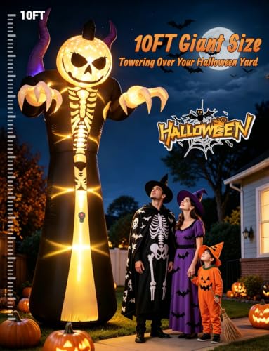 Elegear 10FT Skeleton Grim Reaper Inflatable with Motion-Activated Scream, RGB Lights