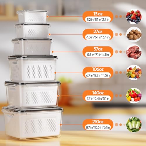 White Fruit Storage Containers with Removable Colander - 6 Pack