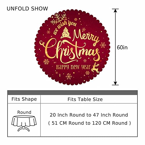 AOYEGO 60" Round Christmas Tablecloth with Snowflake Elk Pattern – Waterproof Holiday Linen